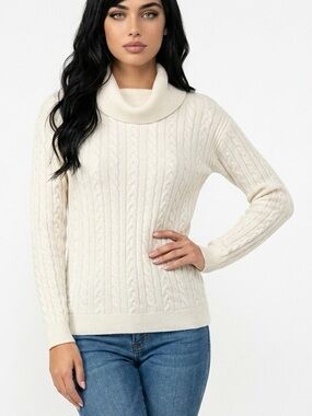 Lauren Ralph‎ Lauren Women's M Ivory Cable Knit Turtleneck Sweater size S